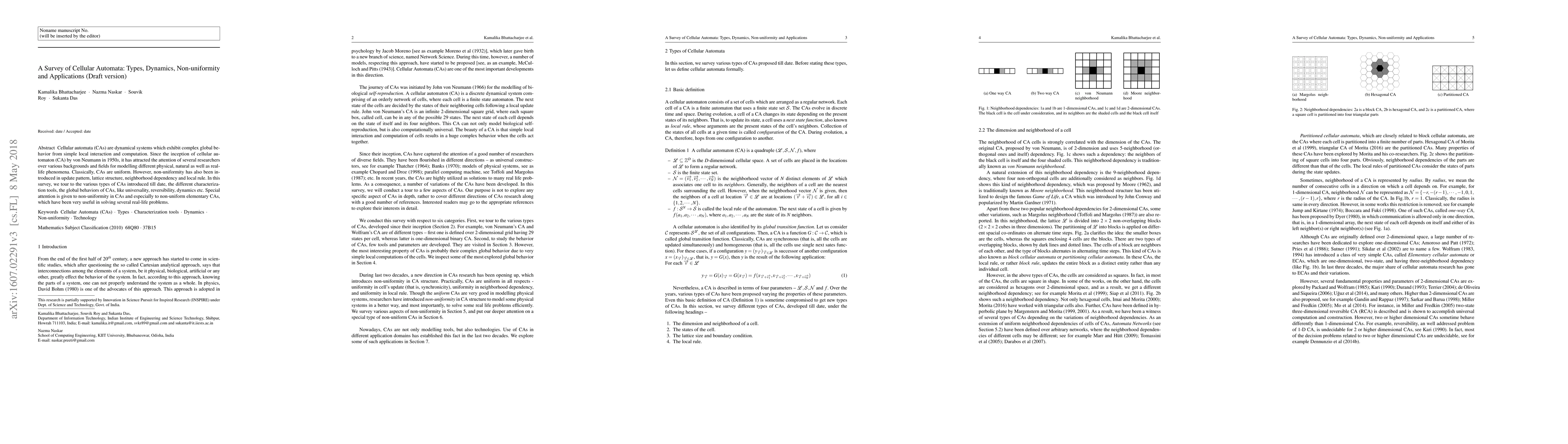 Thumbnail for A Survey of Cellular Automata: Types, Dynamics, Non-uniformity and
  Applications