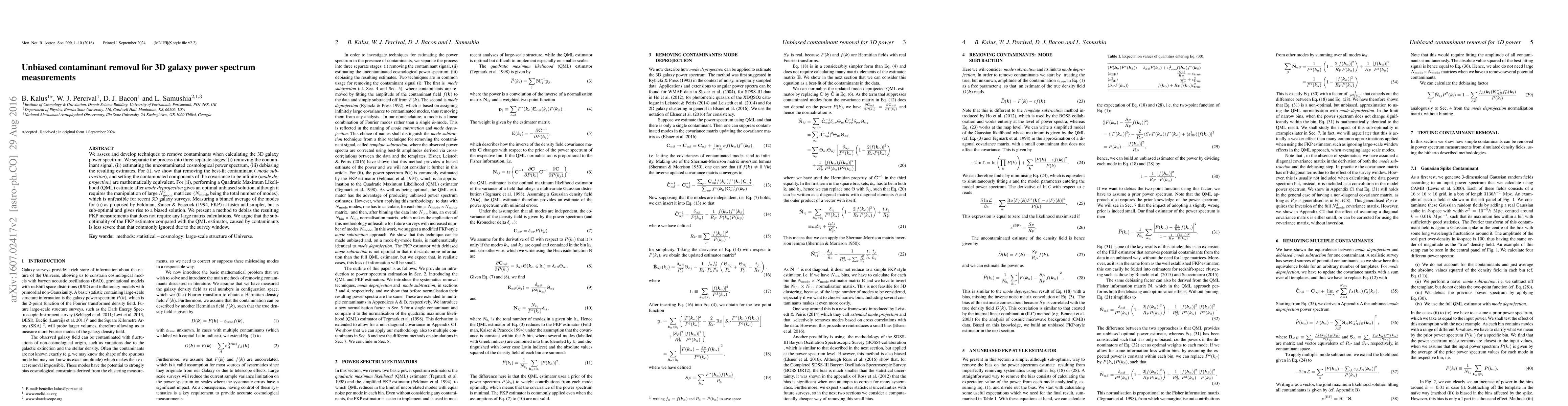 Thumbnail for Unbiased contaminant removal for 3D galaxy power spectrum measurements