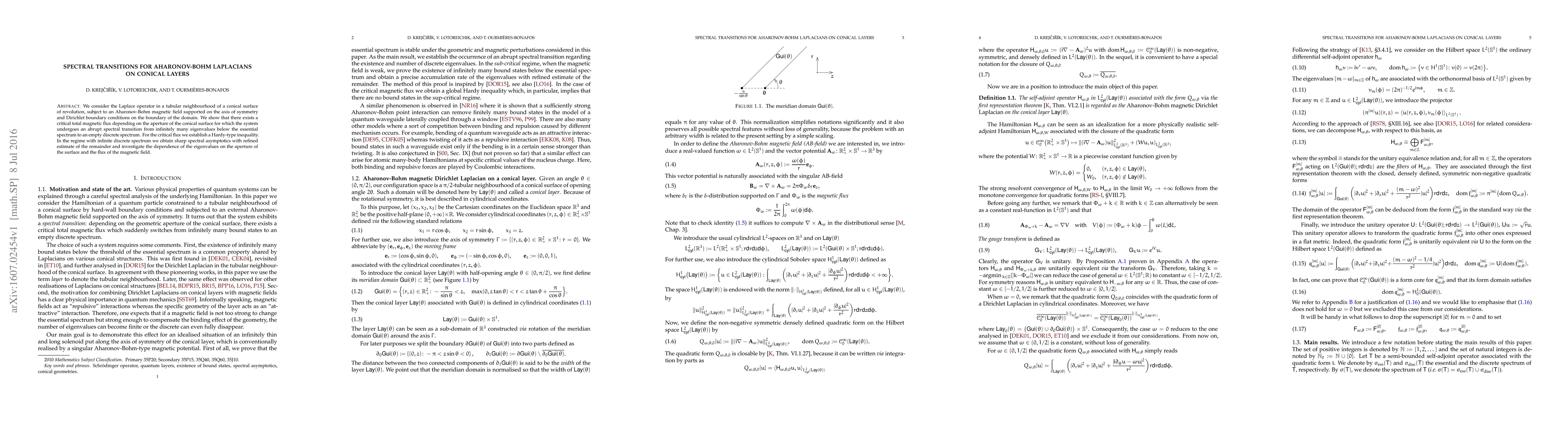 Thumbnail for Spectral transitions for Aharonov-Bohm Laplacians on conical layers