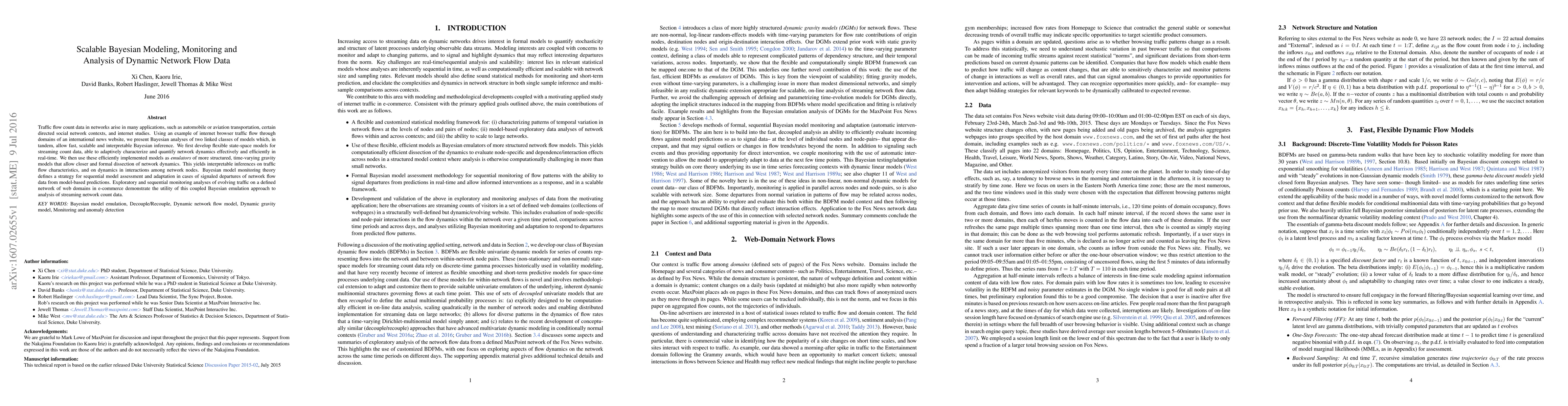 Thumbnail for Scalable Bayesian modeling, monitoring and analysis of dynamic network
  flow data