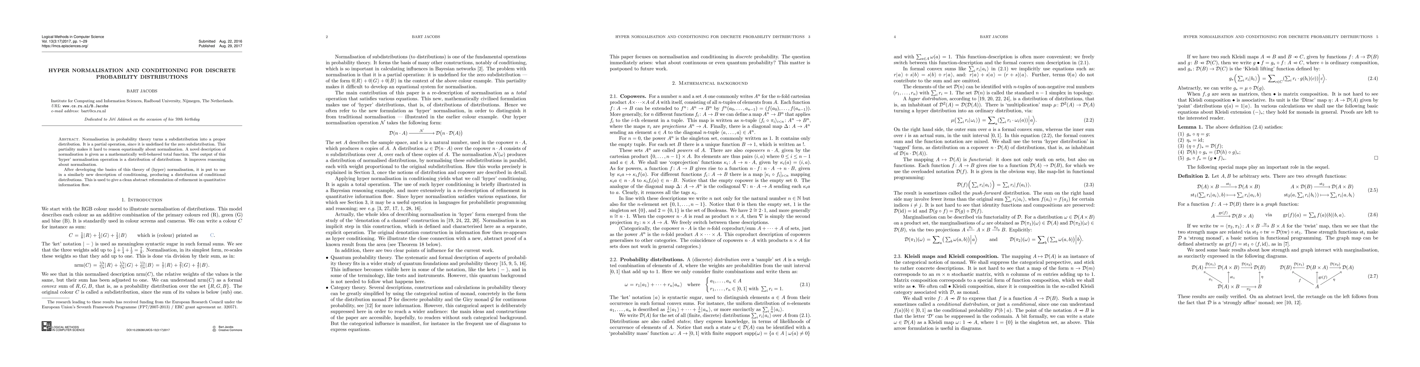 Thumbnail for Hyper Normalisation and Conditioning for Discrete Probability
  Distributions