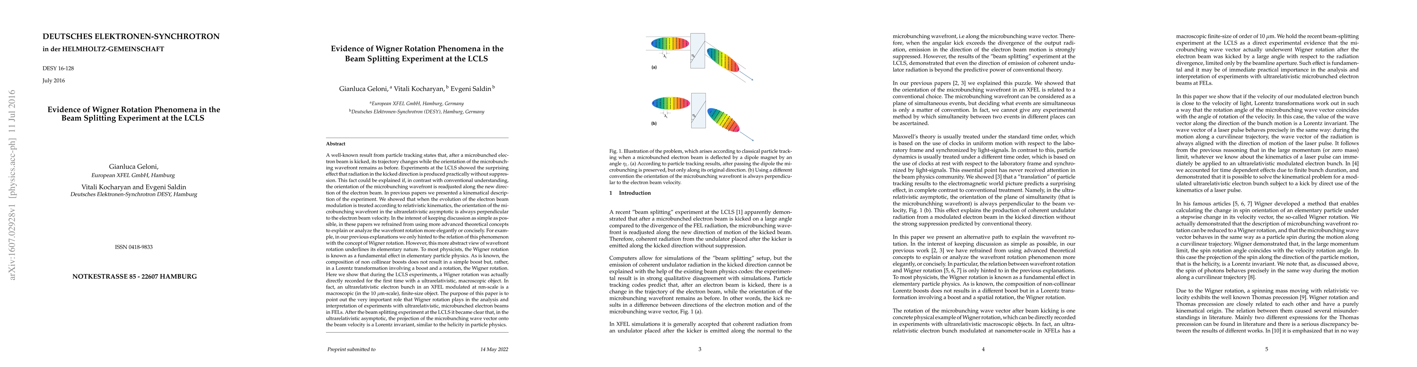 Thumbnail for Evidence of Wigner Rotation Phenomena in the Beam Splitting Experiment
  at the LCLS