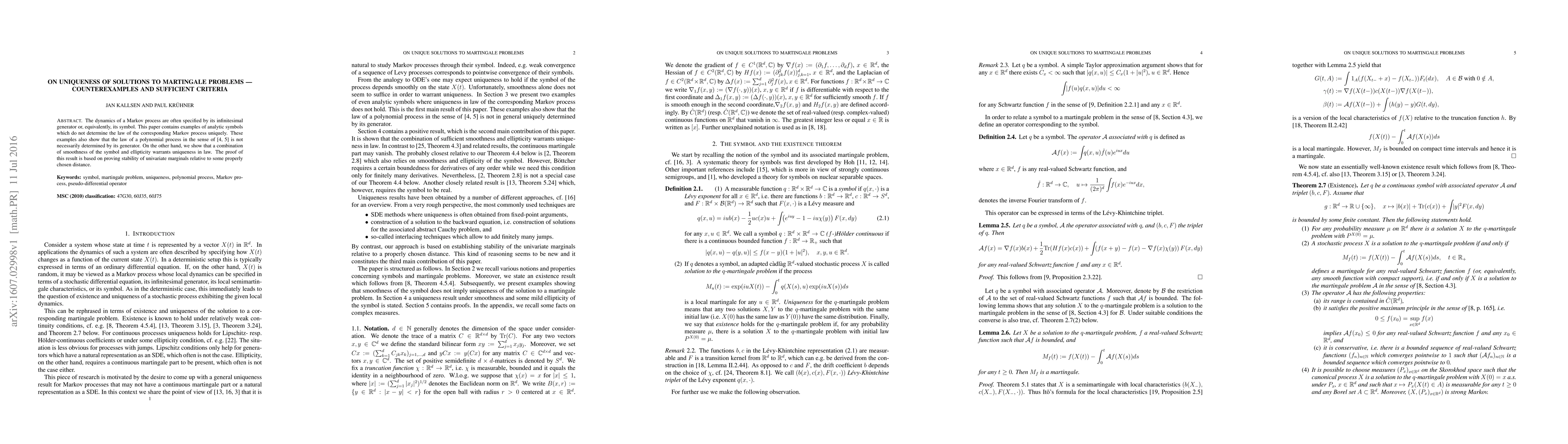 Thumbnail for On uniqueness of solutions to martingale problems --- counterexamples
  and sufficient criteria