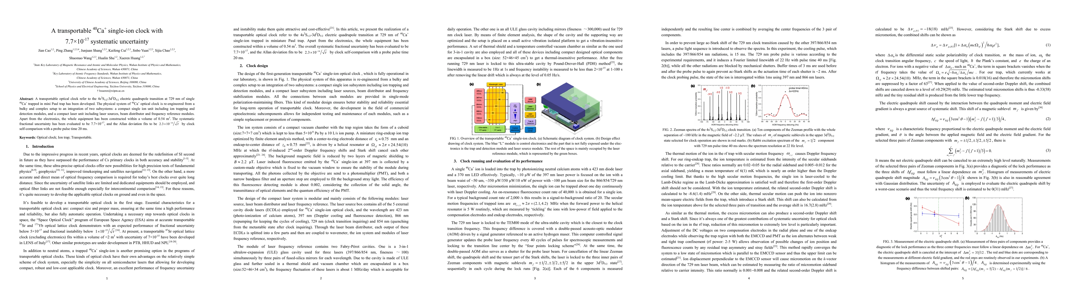 Thumbnail for A transportable 40Ca+ single-ion clock with $7.7\times 10^{-17}$
  systematic uncertainty
