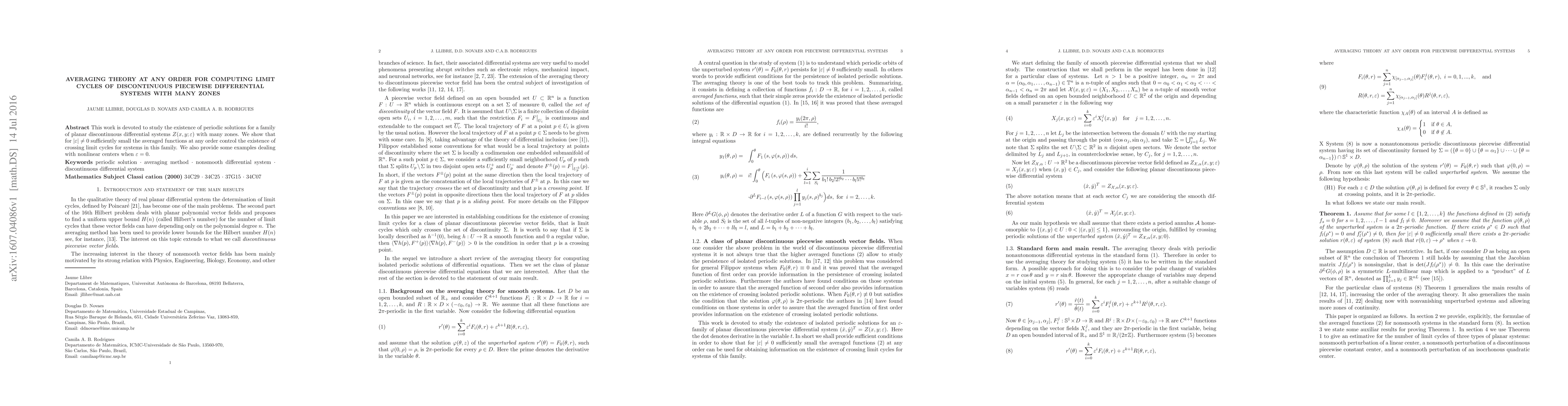 Thumbnail for Averaging theory at any order for computing limit cycles of
  discontinuous piecewise differential systems with many zones
