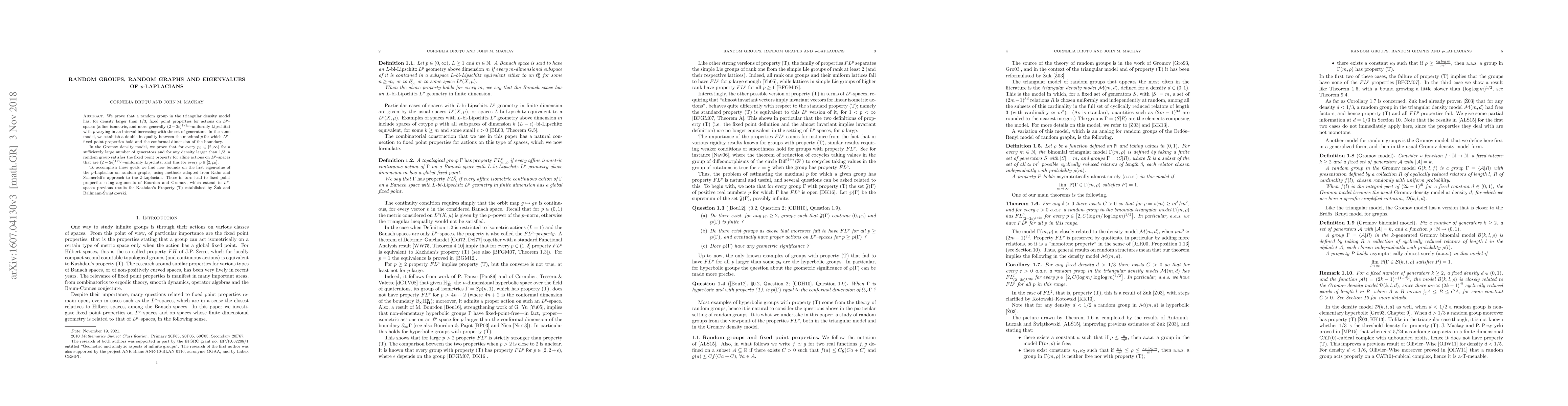 Thumbnail for Random groups, random graphs and eigenvalues of p-Laplacians