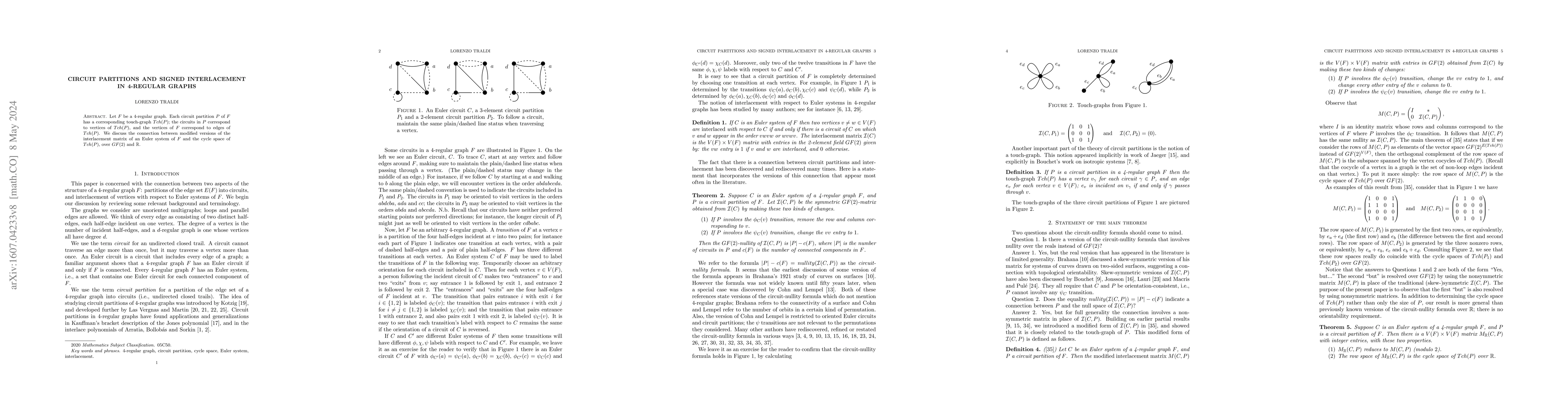 Thumbnail for Circuit partitions and signed interlacement in 4-regular graphs