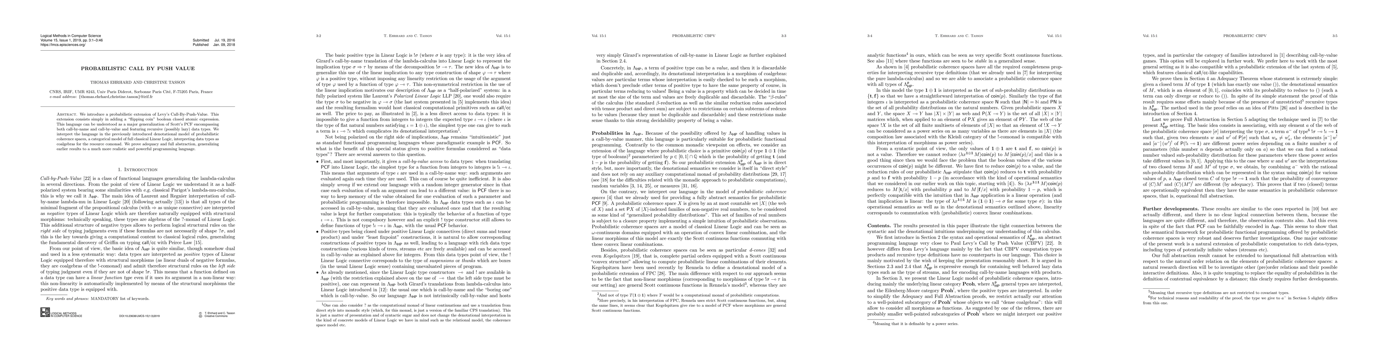 Thumbnail for Probabilistic call by push value