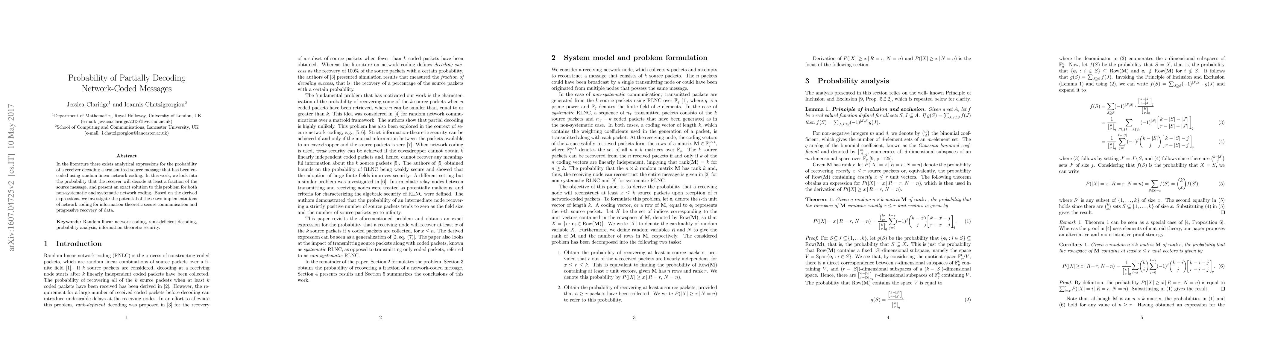 Thumbnail for Probability of Partially Decoding Network-Coded Messages