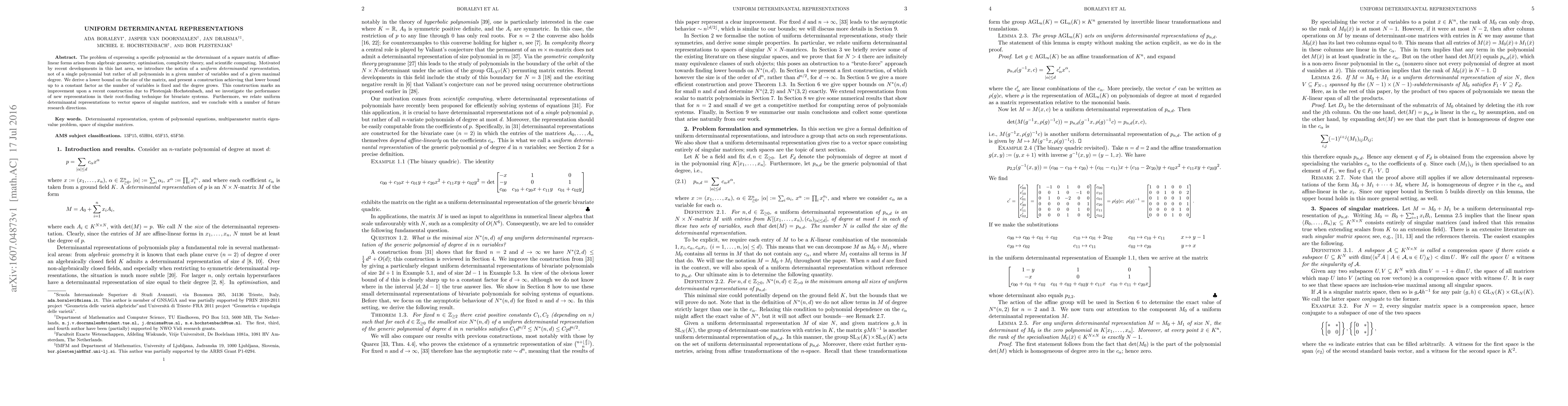 Thumbnail for Uniform determinantal representations