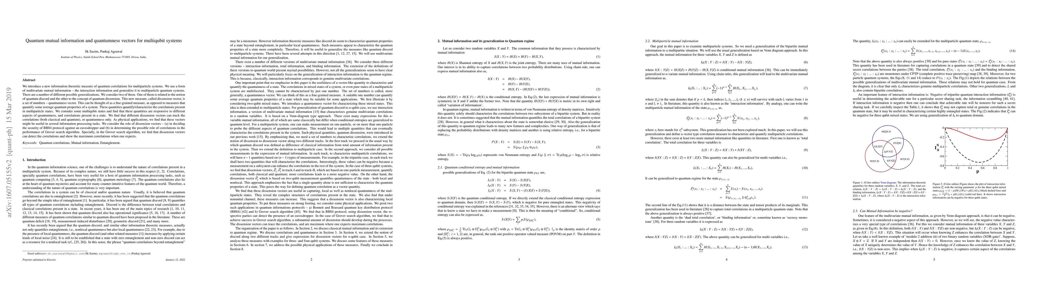 Thumbnail for Quantum mutual information and quantumness vectors for multi-qubit
  systems