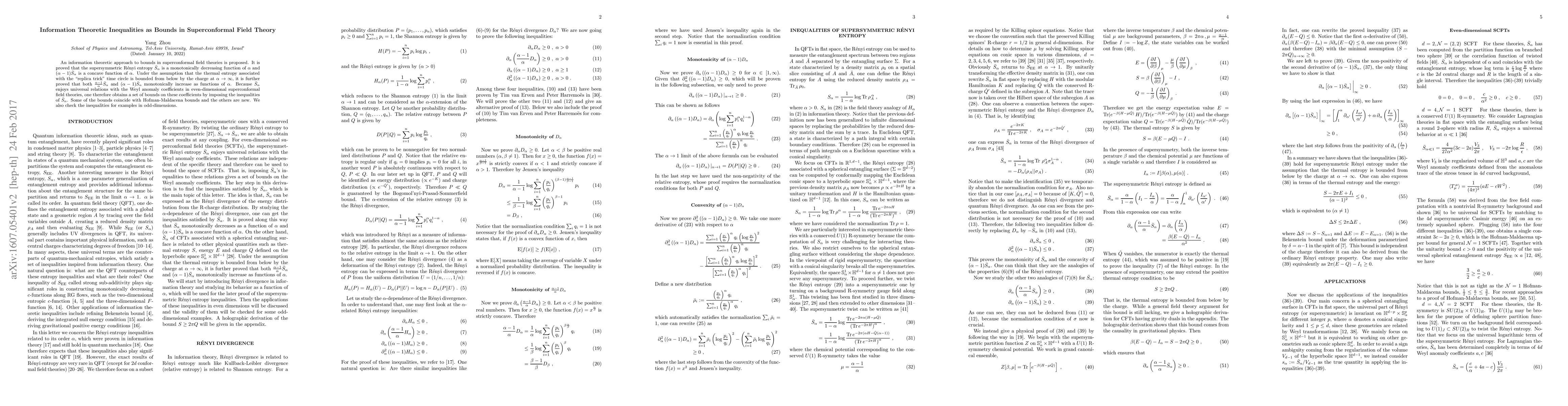 Thumbnail for Information Theoretic Inequalities as Bounds in Superconformal Field
  Theory