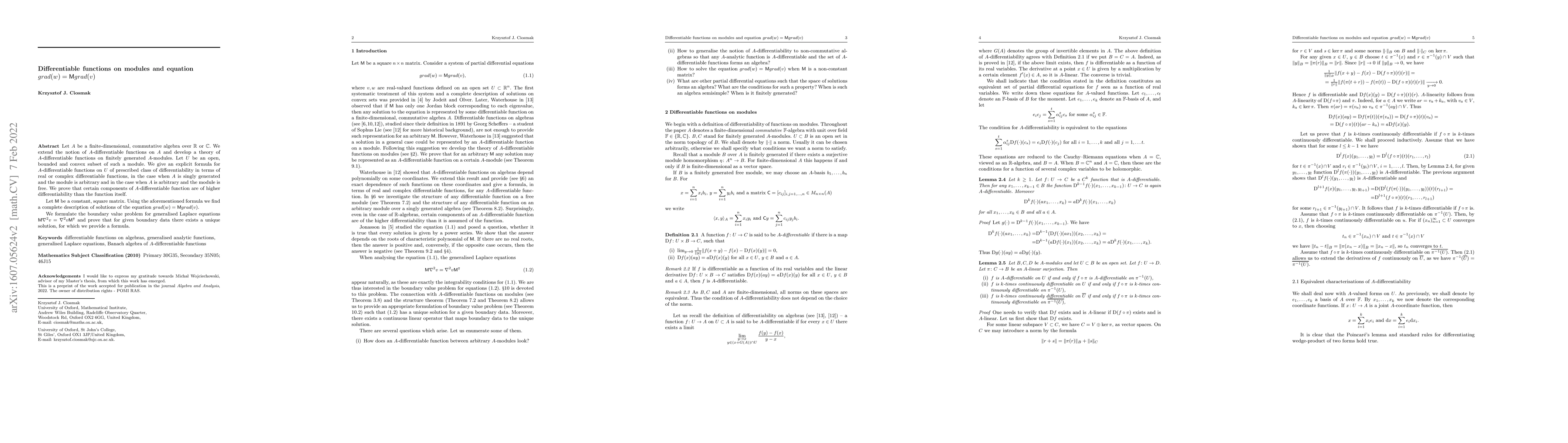 Thumbnail for Differentiable functions on modules and the equation $grad(w)=Mgrad(v)$