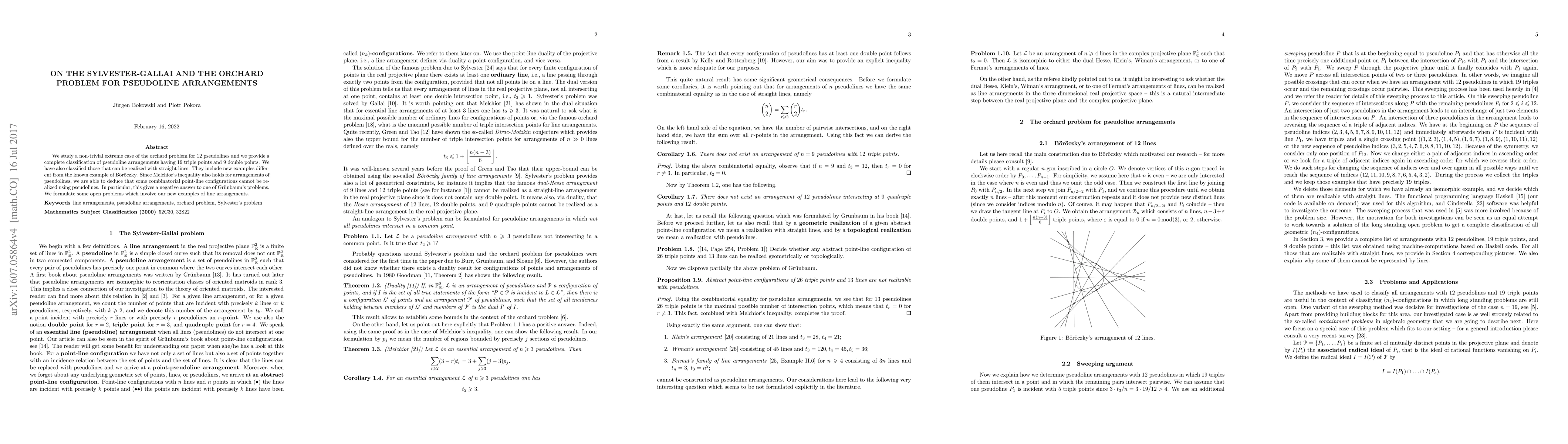 Thumbnail for On the Sylvester-Gallai and the orchard problem for pseudoline
  arrangements