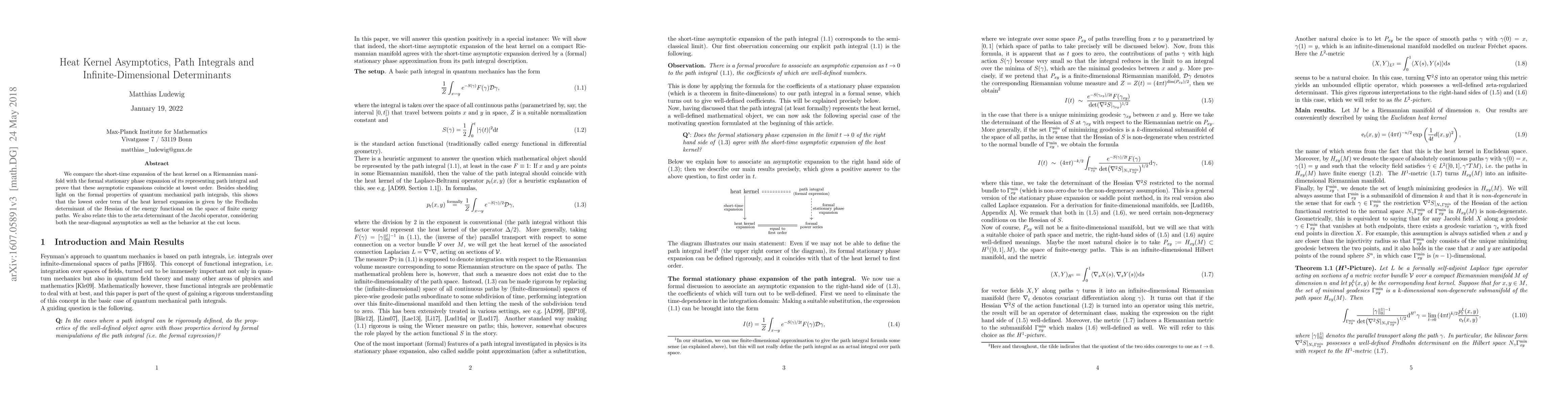 Thumbnail for Heat Kernel Asymptotics, Path Integrals and Infinite-Dimensional
  Determinants