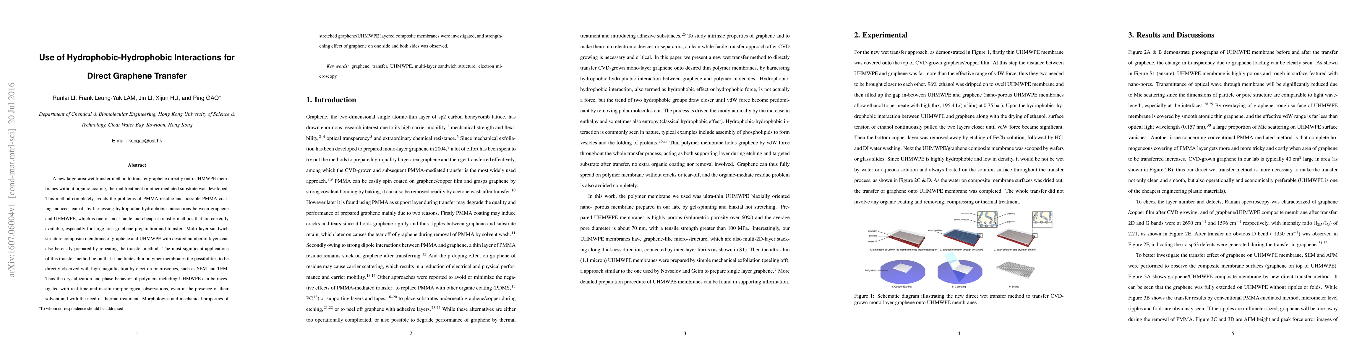 Thumbnail for Use of Hydrophobic-Hydrophobic Interactions for Direct Graphene Transfer