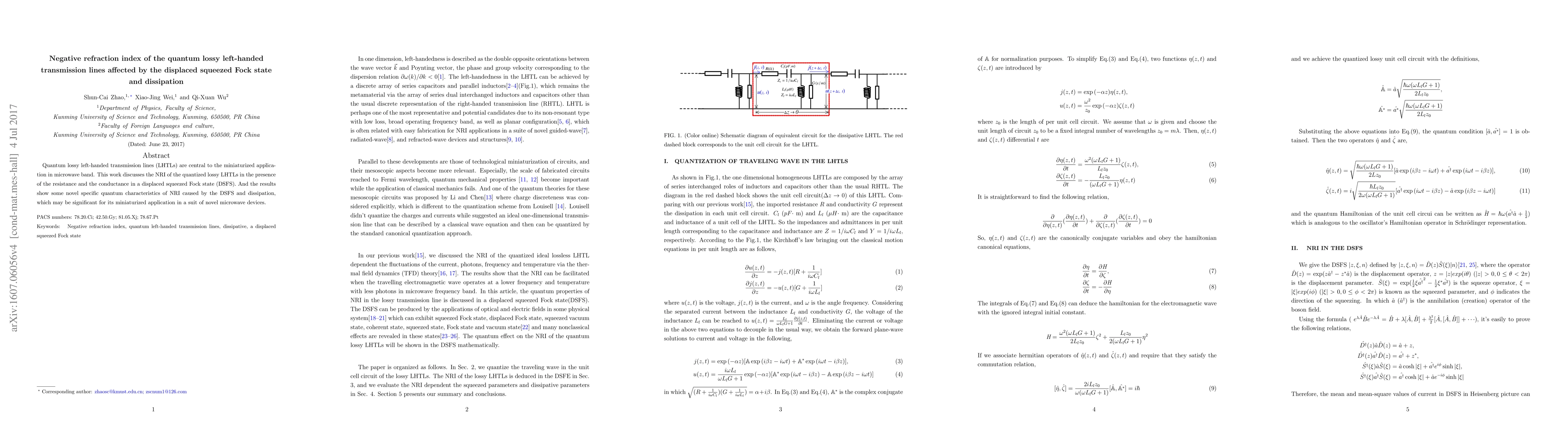 Thumbnail for Negative refraction index of the quantum lossy left-handed transmission
  lines affected by the displaced squeezed Fock state and dissipation