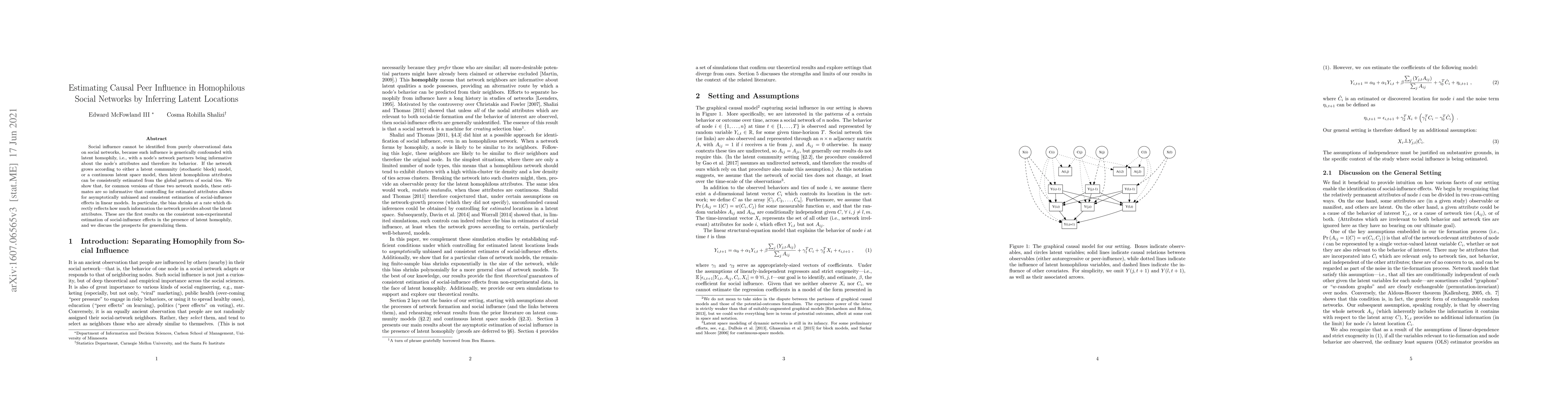 Thumbnail for Estimating Causal Peer Influence in Homophilous Social Networks by
  Inferring Latent Locations