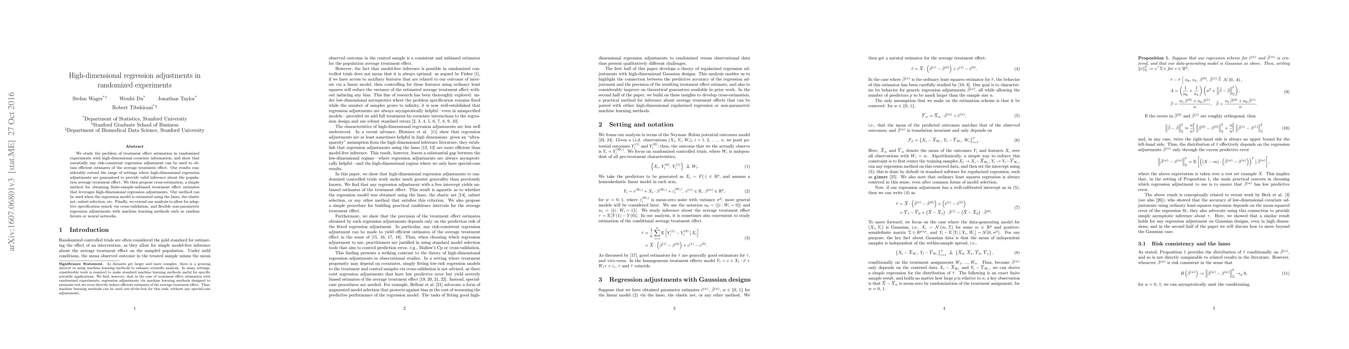 Thumbnail for High-dimensional regression adjustments in randomized experiments