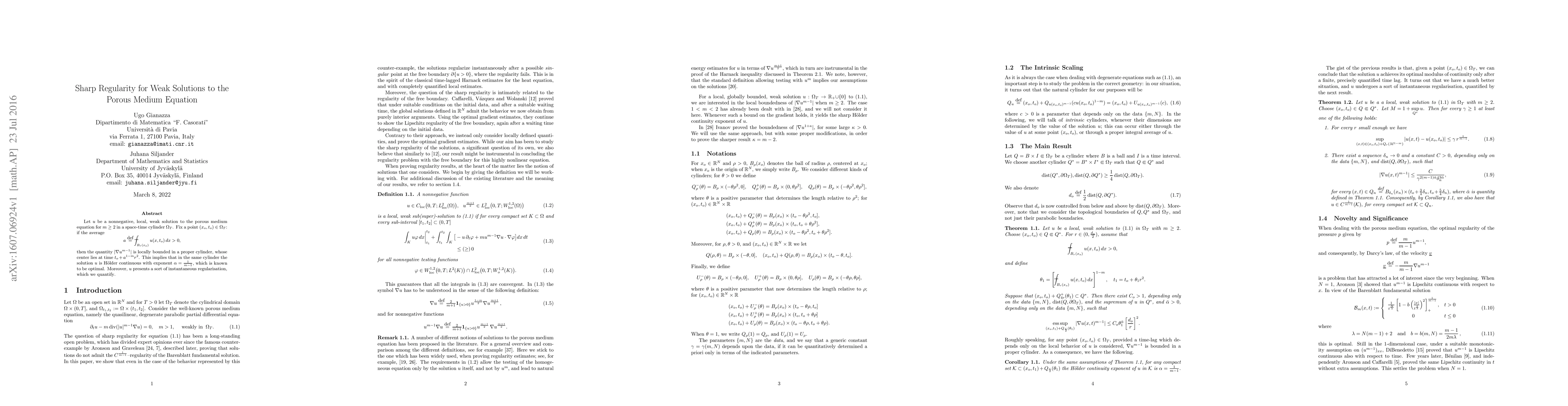 Thumbnail for Sharp Regularity for Weak Solutions to the Porous Medium Equation
