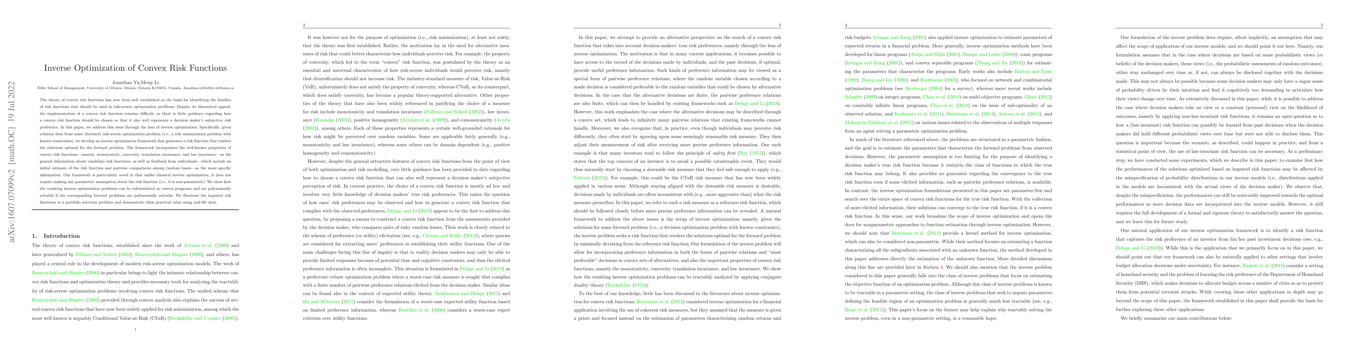Thumbnail for Inverse Optimization of Convex Risk Functions