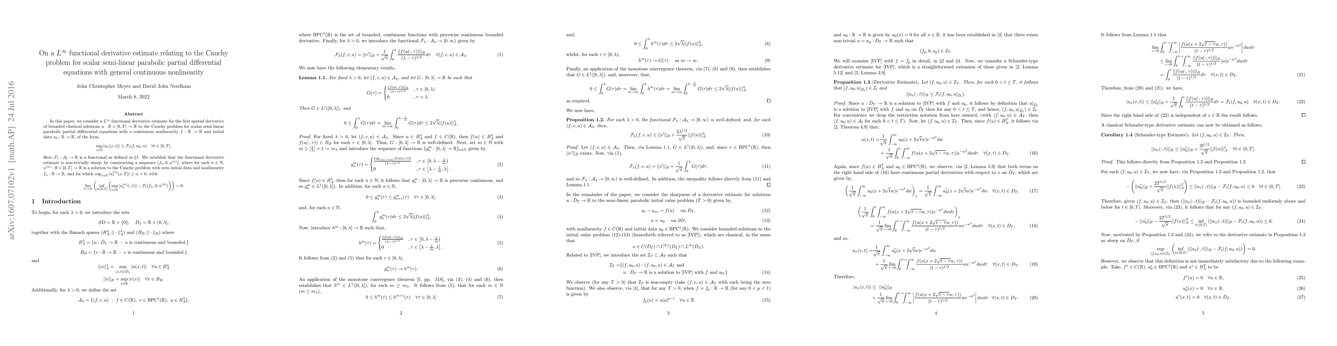 Thumbnail for On a $L^\infty$ functional derivative estimate relating to the Cauchy
  problem for scalar semi-linear parabolic partial differential equations with
  general continuous nonlinearity