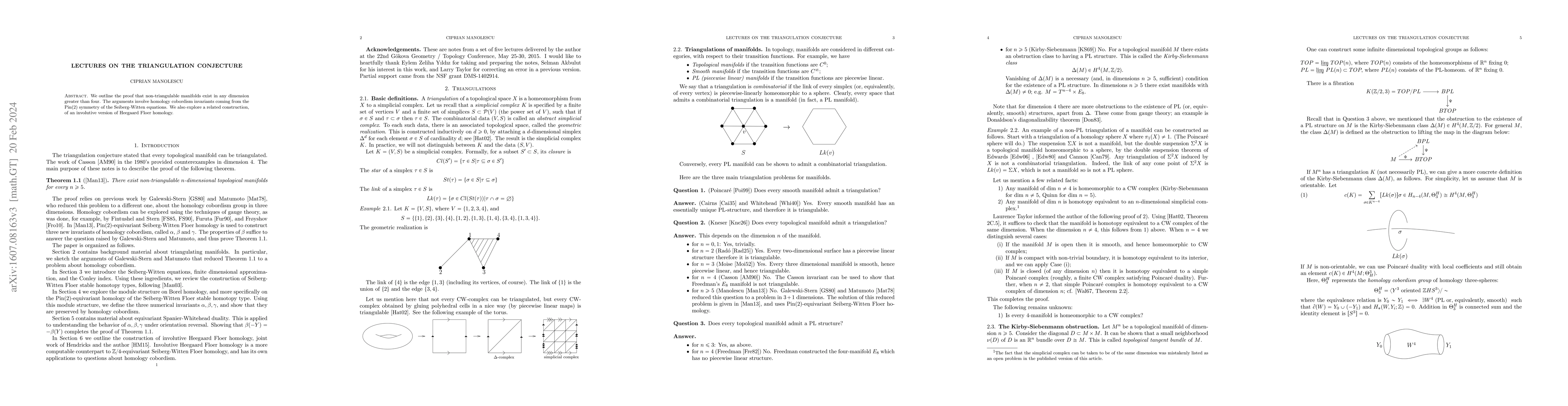 Thumbnail for Lectures on the triangulation conjecture