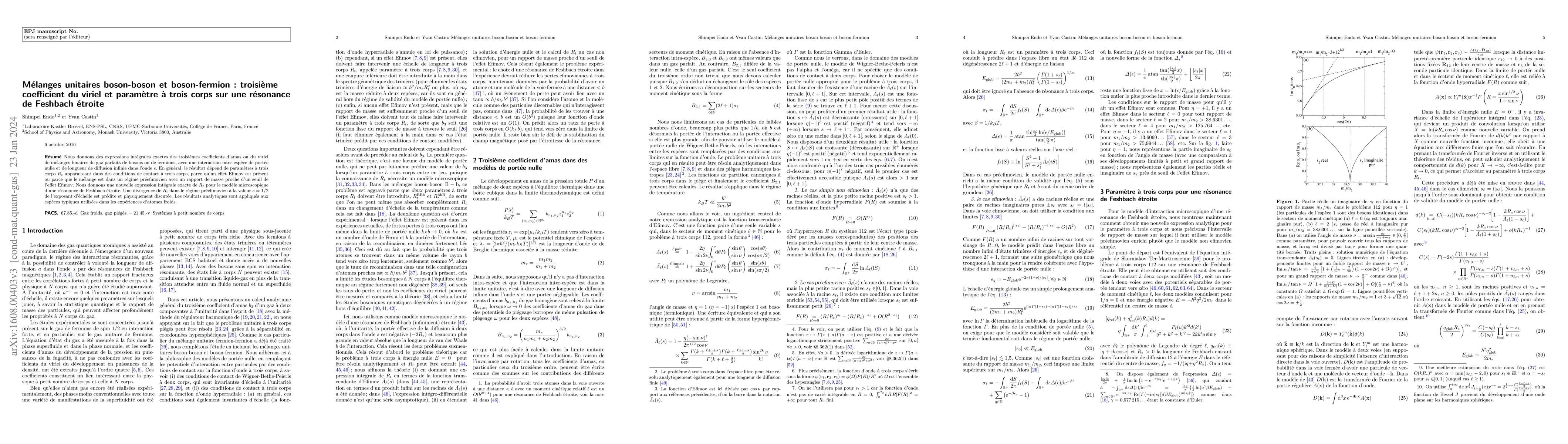 Thumbnail for Unitary boson-boson and boson-fermion mixtures: third virial coefficient
  and three-body parameter on a narrow Feshbach resonance