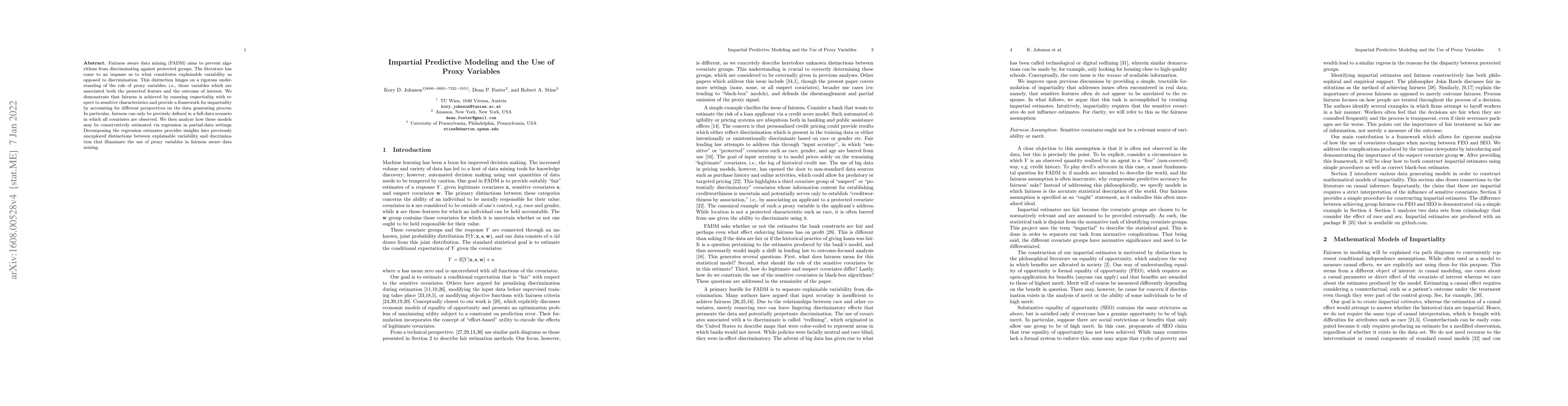 Thumbnail for Impartial Predictive Modeling and the Use of Proxy Variables