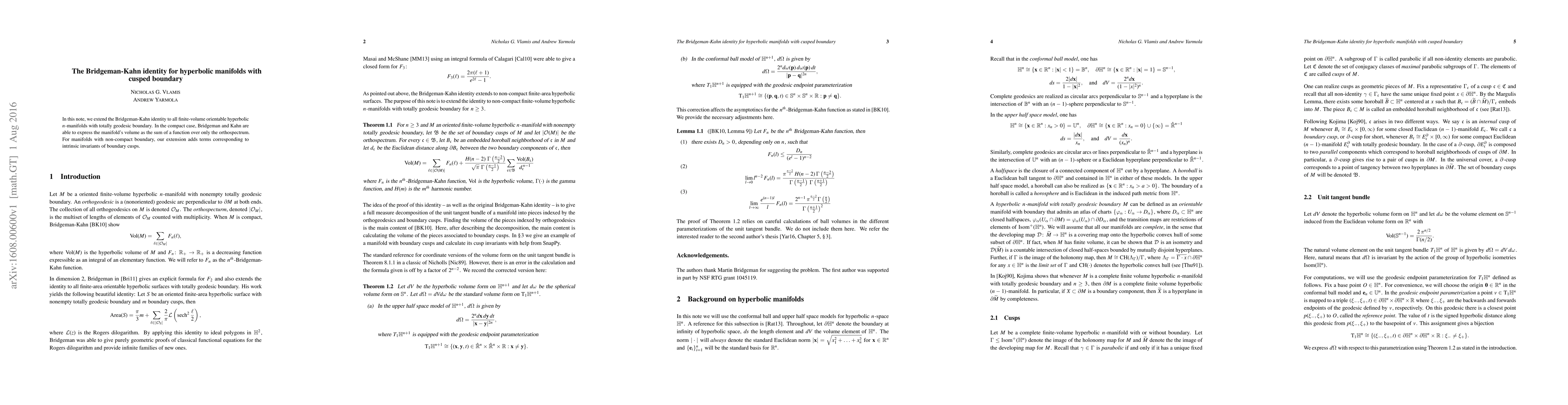 Thumbnail for The Bridgeman-Kahn identity for hyperbolic manifolds with cusped
  boundary