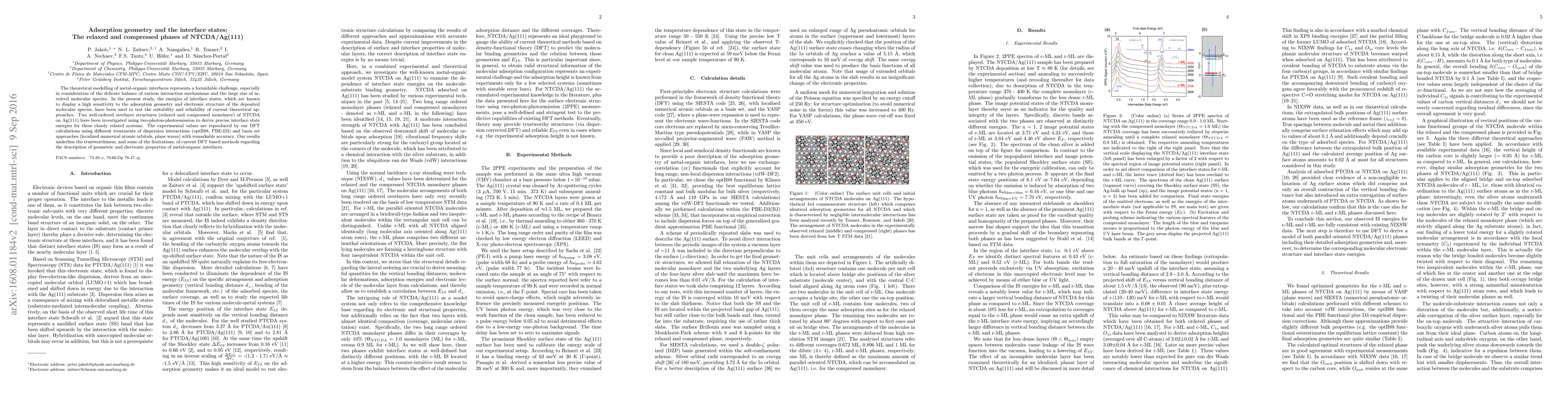 Thumbnail for Adsorption geometry and the interface states: The relaxed and compressed
  phases of NTCDA/Ag(111)