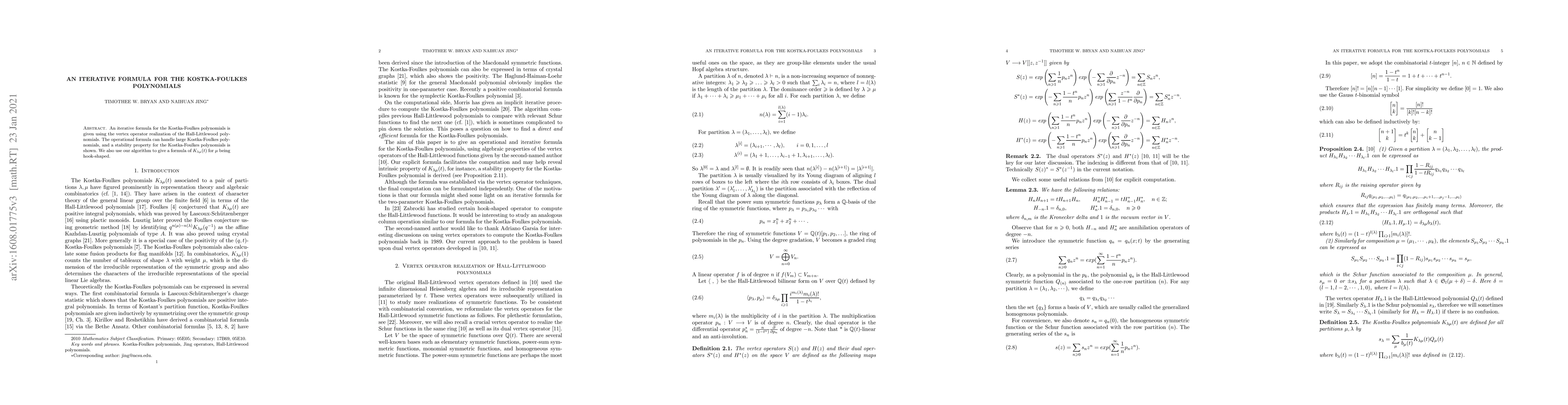 Thumbnail for An iterative formula for the Kostka-Foulkes polynomials