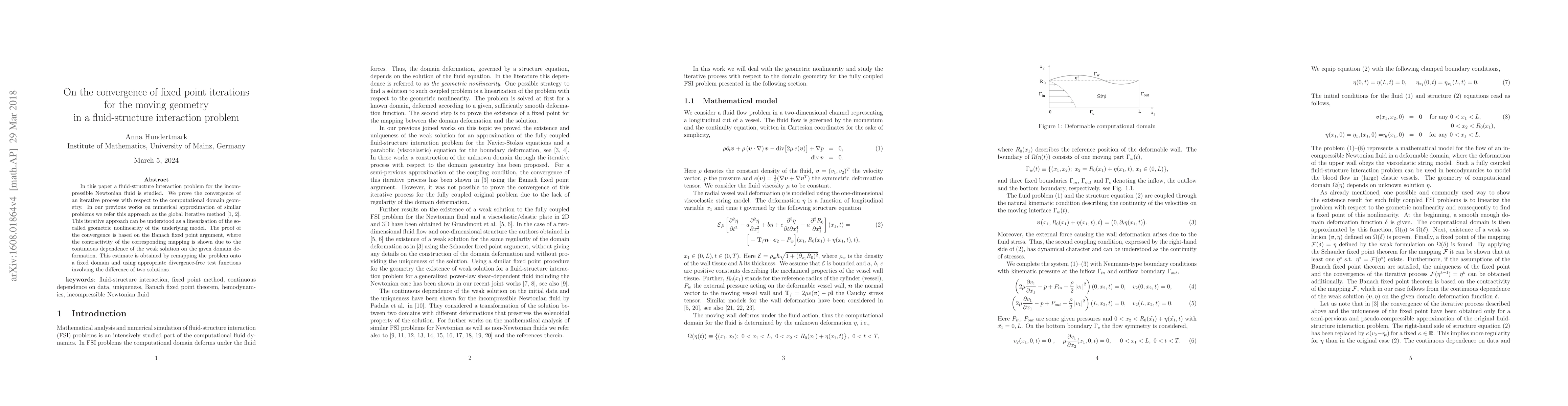 Thumbnail for On the convergence of fixed point iterations for the moving geometry in
  a fluid-structure interaction problem