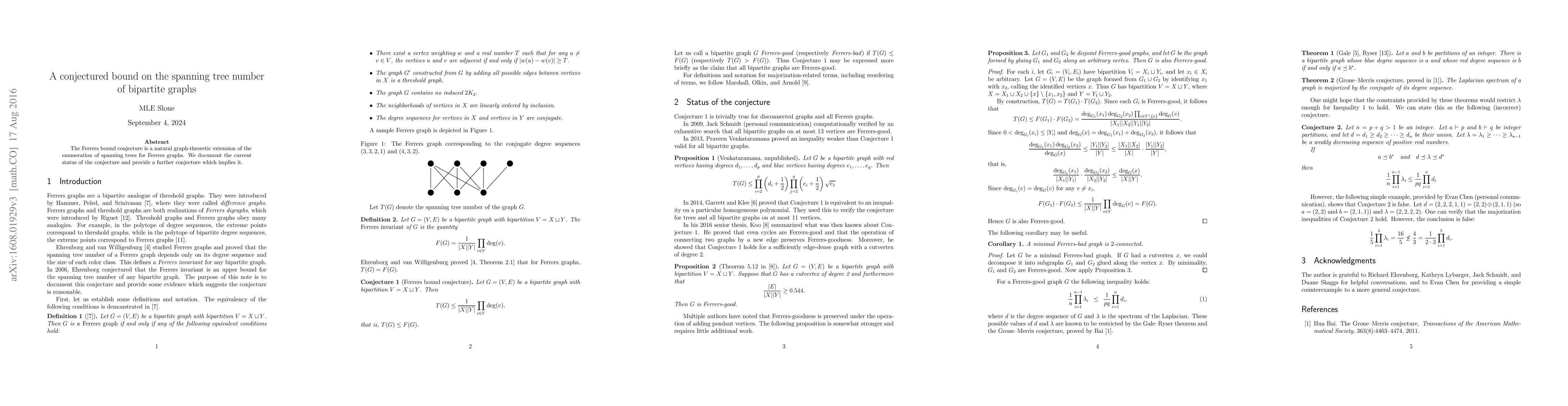 Thumbnail for A conjectured bound on the spanning tree number of bipartite graphs