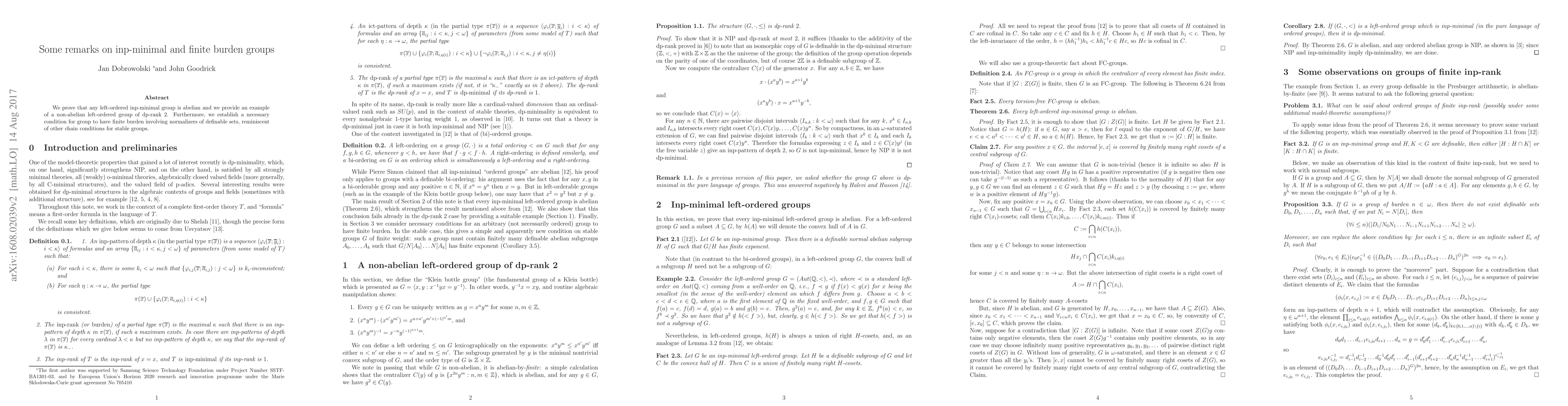 Thumbnail for Left-ordered inp-minimal groups