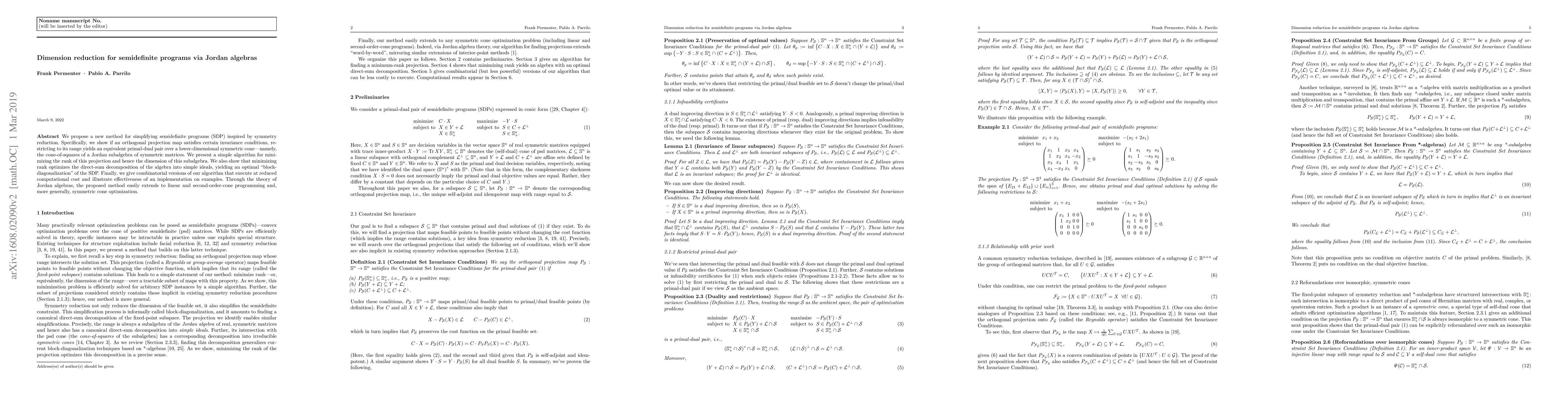 Thumbnail for Dimension reduction for semidefinite programs via Jordan algebras