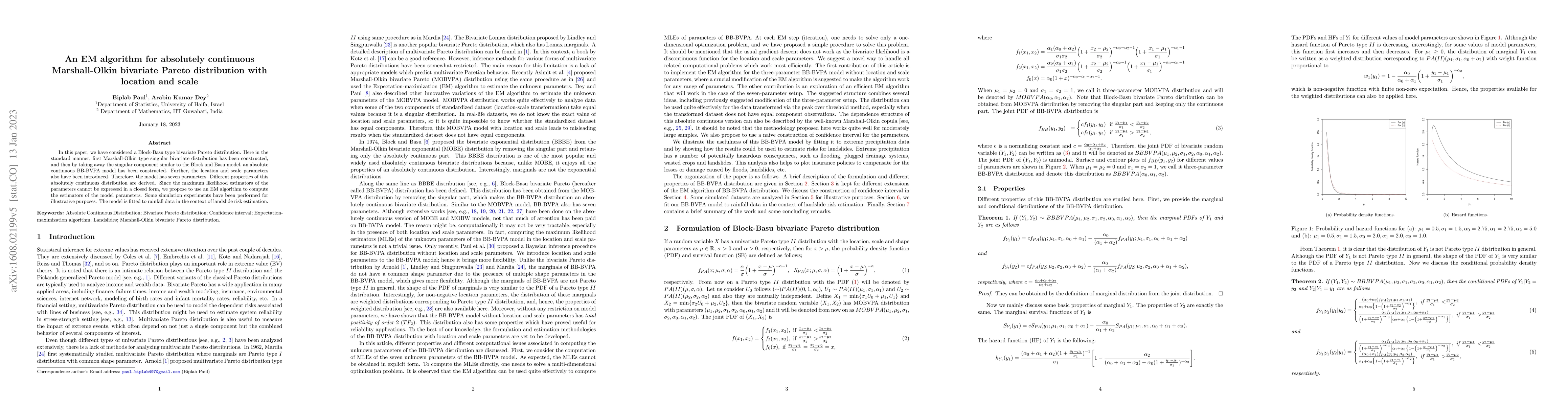 Thumbnail for An EM algorithm for absolutely continuous Marshall-Olkin bivariate
  Pareto distribution with location and scale