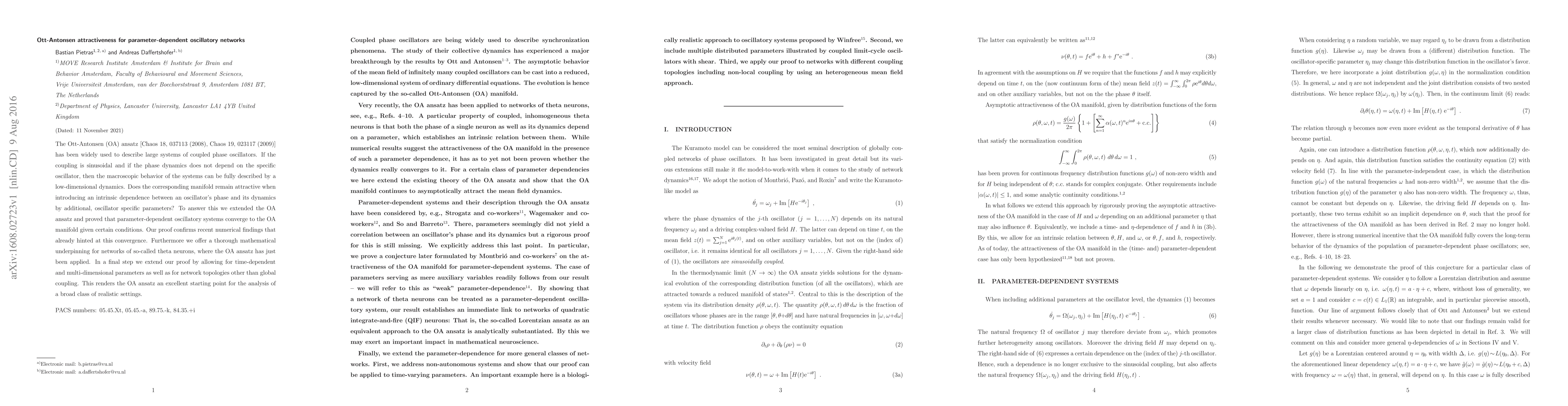 Thumbnail for Ott-Antonsen attractiveness for parameter-dependent oscillatory networks