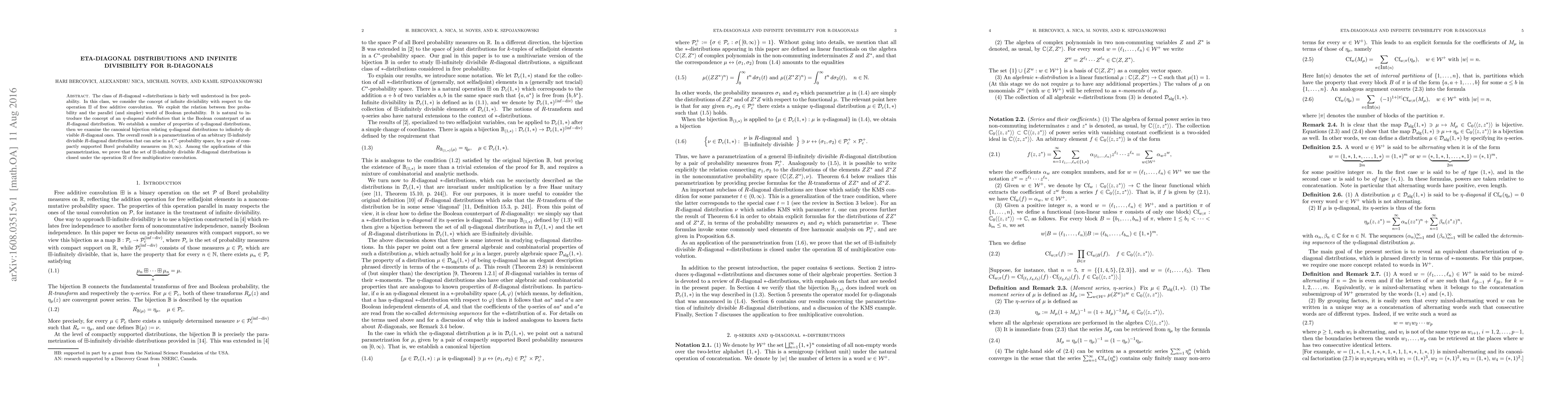 Thumbnail for Eta-diagonal distributions and infinite divisibility for R-diagonals