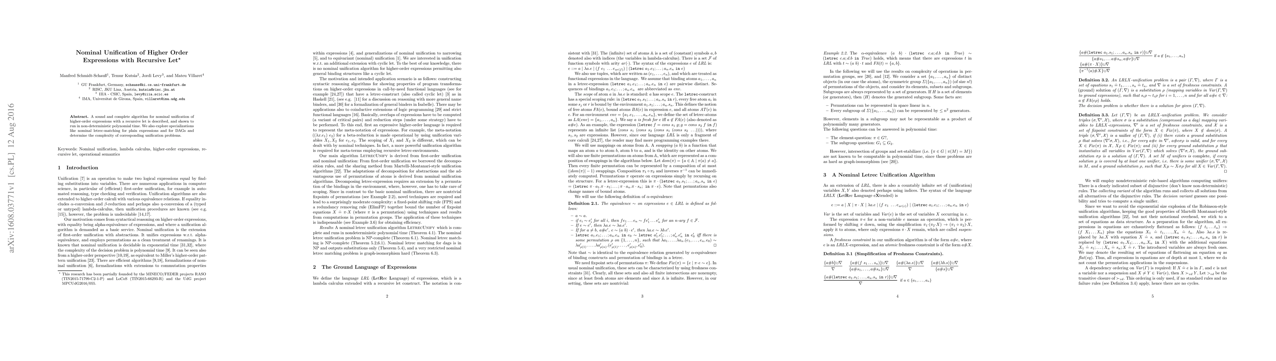 Thumbnail for Nominal Unification of Higher Order Expressions with Recursive Let