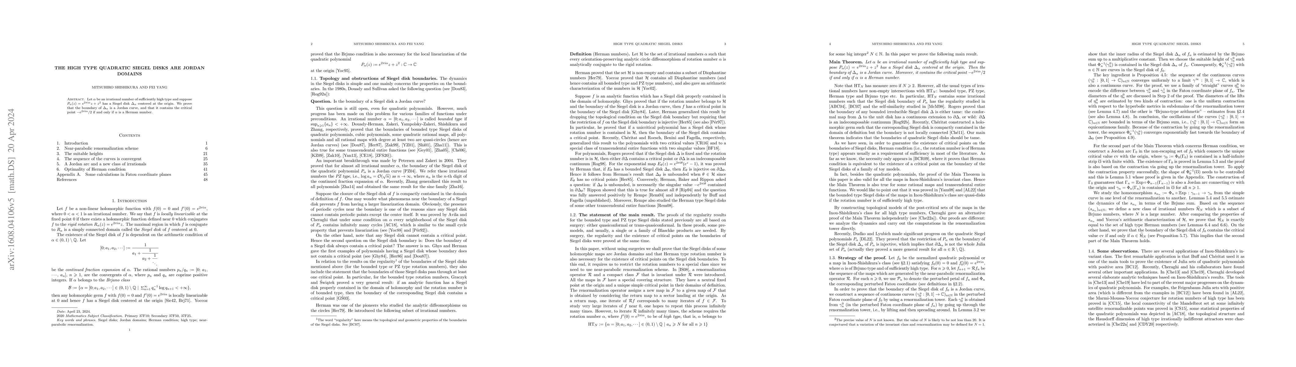 Thumbnail for The high type quadratic Siegel disks are Jordan domains