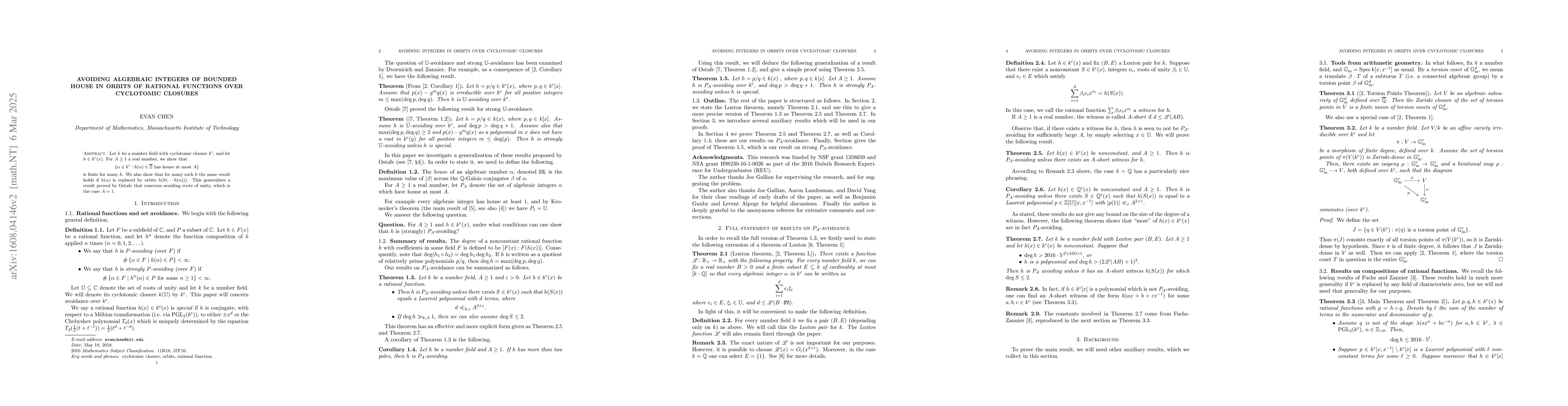 Thumbnail for Avoiding algebraic integers of bounded house in orbits of rational
  functions over cyclotomic closures