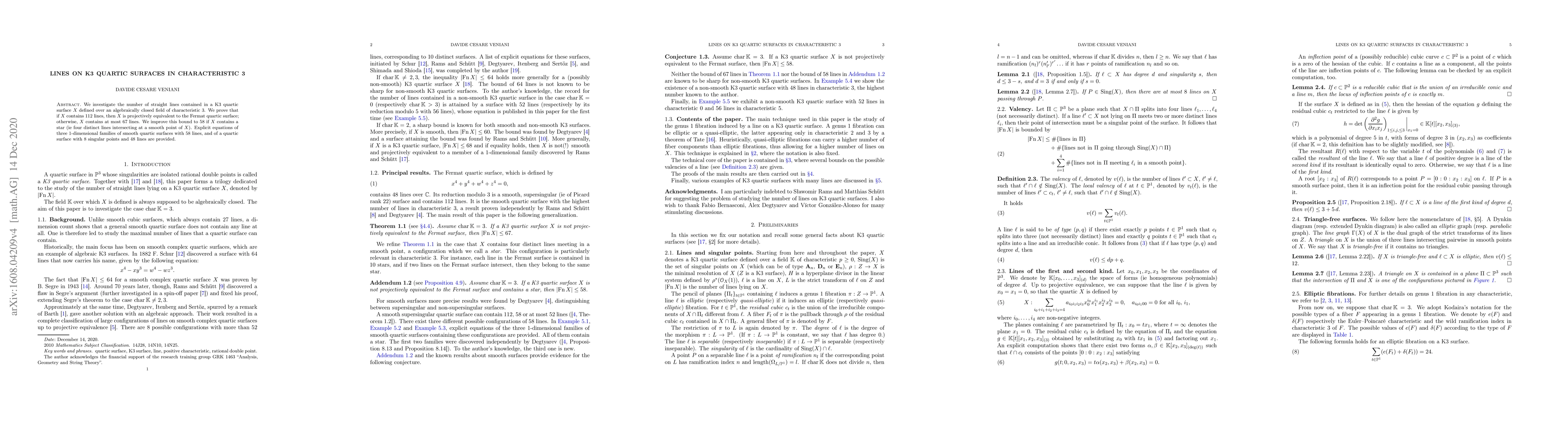 Thumbnail for Lines on K3 quartic surfaces in characteristic 3