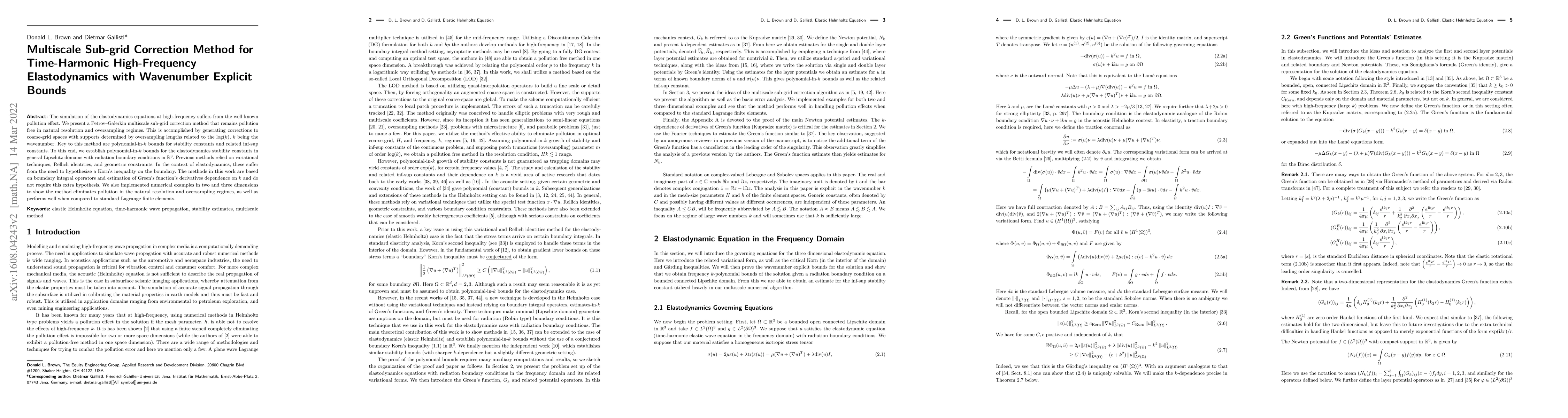 Thumbnail for Multiscale Sub-grid Correction Method for Time-Harmonic High-Frequency
  Elastodynamics with Wavenumber Explicit Bounds