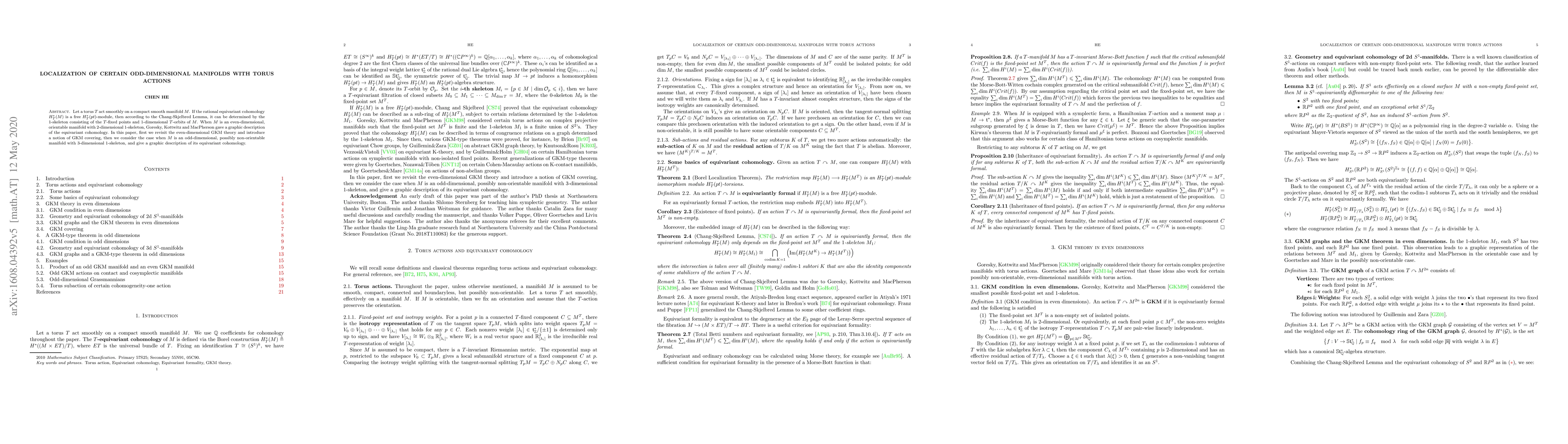 Thumbnail for Localization of certain odd-dimensional manifolds with torus actions