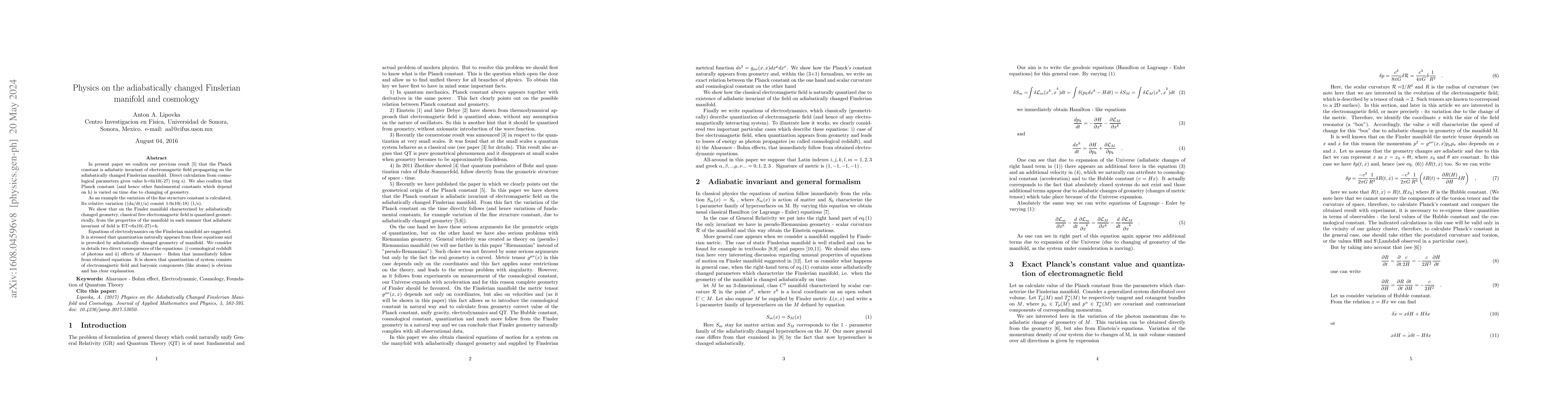 Thumbnail for Physics on the adiabatically changed Finslerian manifold and cosmology