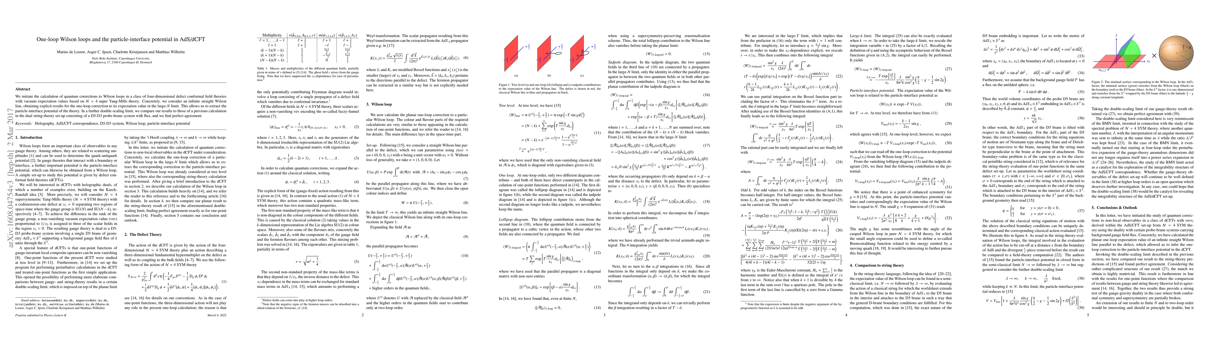 Thumbnail for One-loop Wilson loops and the particle-interface potential in AdS/dCFT