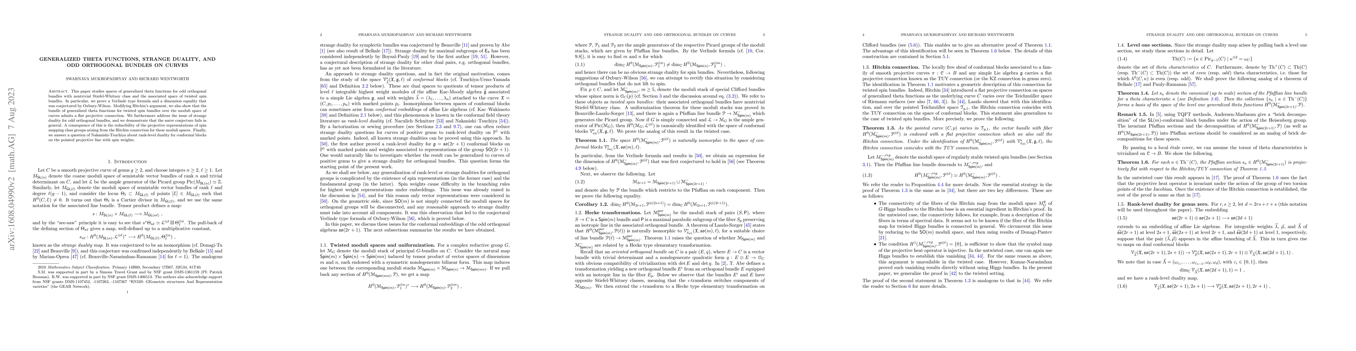 Thumbnail for Generalized theta functions, strange duality, and odd orthogonal bundles
  on curves