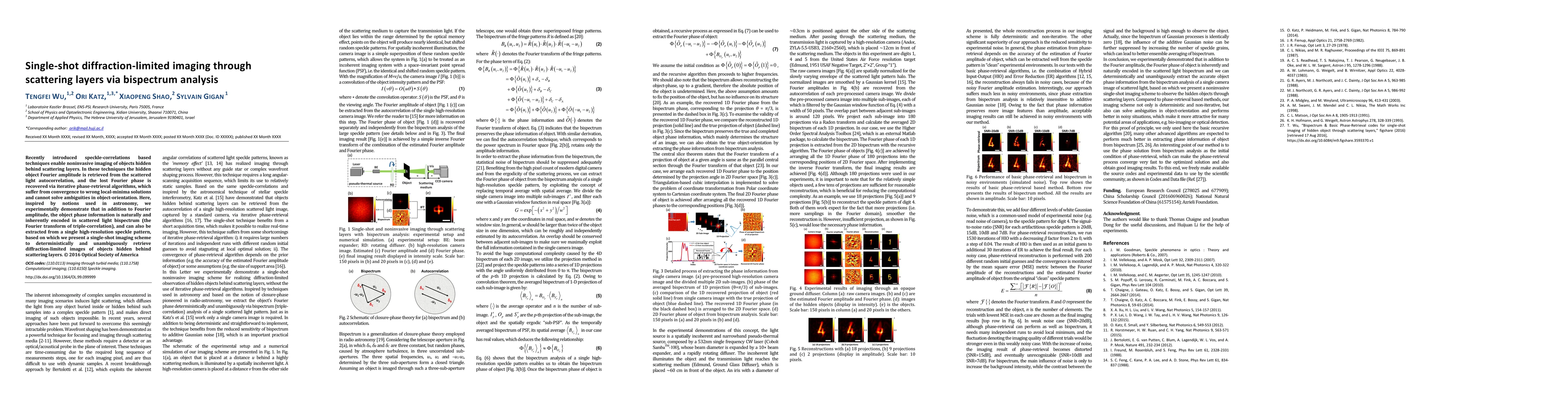 Thumbnail for Single-shot diffraction-limited imaging through scattering layers via
  bispectrum analysis