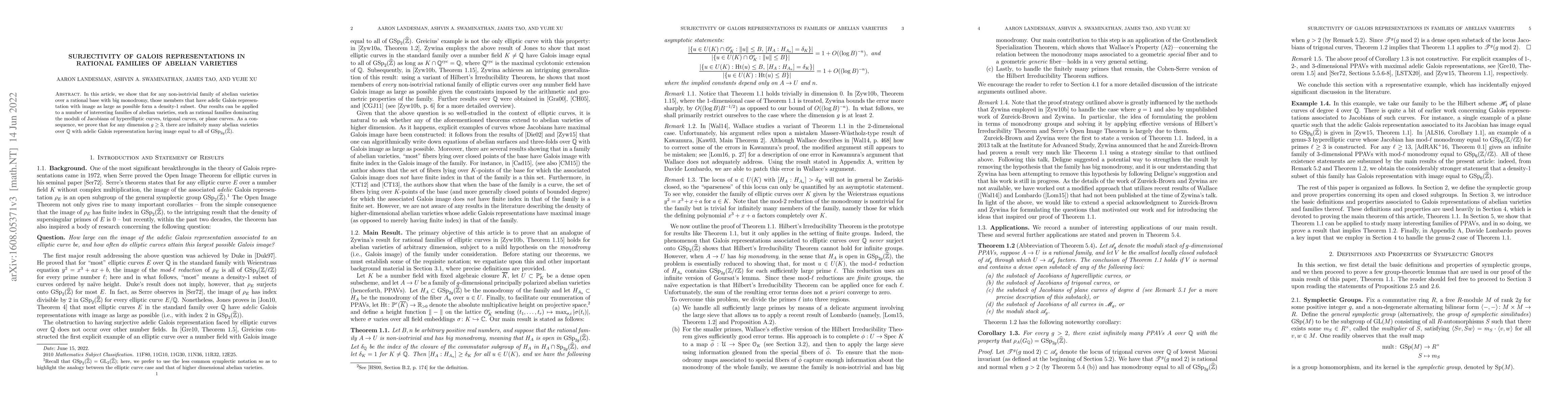 Thumbnail for Surjectivity of Galois Representations in Rational Families of Abelian
  Varieties
